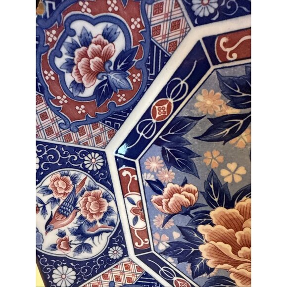 Vtg 1989 Albert Kessler Bird & Flower Blue & Pink Octagon Plate Tray 12.5 Japan. - Picture 4 of 8